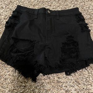 BLACK CUT UP SHORTS